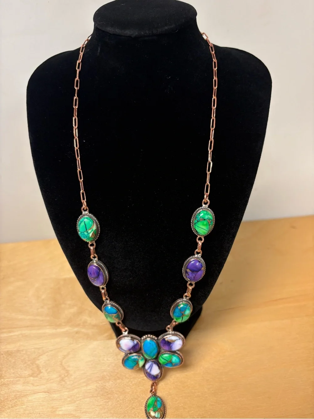 Handcrafted Green & Purple turquoise Dahlia Naja Necklace